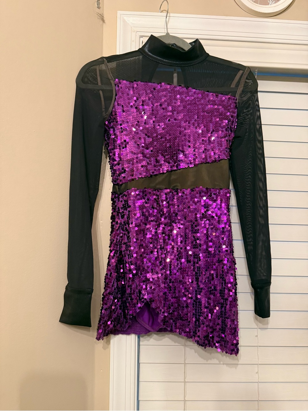 Purple Sequin Mesh Long Sleeve Costume